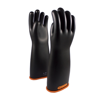 Protective Industrial Products Black And Orange 18" NOVAX Smooth Finish Natural Rubber Class 4 Unlined Electrical Insulating Linesmen's Gloves With Rolled And Contour Cuff, Per Pr
