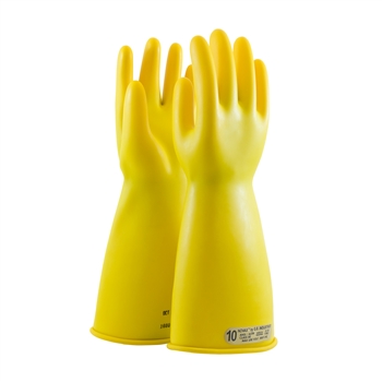 Protective Industrial Products Yellow 14" NOVAX Smooth Finish Natural Rubber Class 00 Unlined Electrical Insulating Linesmen's Gloves With Rolled And Contour Cuff, Per Pr