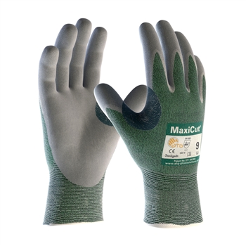 Protective Industrial Products MaxiCut 3 By ATG Cut Resistant, Green Engineered Yarn Glove, Gray Micro-Foam Nitrile Palm And Fingertip Coated Work Gloves, Polyester, Lycra And Nylon Liner And Continuous Knit Cuff, Per Dz
