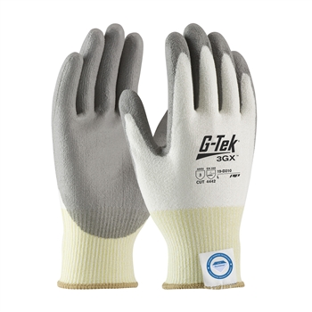 Protective Industrial Products G-Tek 3GX 13 Gauge Medium Weight Cut Resistant Gray Polyurethane Palm And Fingertip Coated Work Gloves With White Seamless Liner And Continuous Knit Wrist (En Cut Level 4), Per Dz