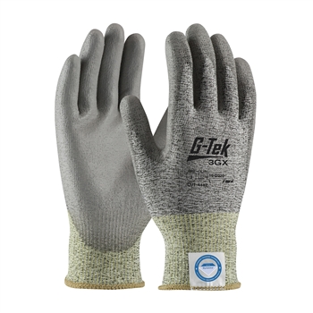 Protective Industrial Products G-Tek 3GX 13 Gauge Medium Weight Cut Resistant Gray Polyurethane Palm And Fingertip Coated Work Gloves With Black And Gray Seamless Liner And Continuous Knit Wrist, Per Dz