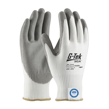 Protective Industrial Products G-Tek 3GX 13 Gauge Medium Weight Cut Resistant Gray Polyurethane Palm And Fingertip Coated Work Gloves With White Seamless Liner And Continuous Knit Wrist (En Cut Level 5)