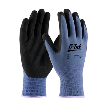 Protective Industrial Products G-Tek AG 13 Gauge Abrasion Resistant Black Nitrile Palm And Fingertip Coated Work Gloves With Purple Seamless Nylon Liner And Knit Wrist, Per Dz