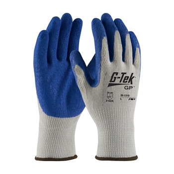 Protective Industrial Products G-Tek CL 10 Gauge Blue Latex Palm And Finger Coated Work Gloves With Gray Seamless Cotton And Polyester Liner And Continuous Knit Cuff, Per Dz