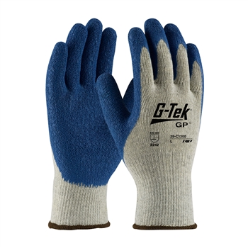 Protective Industrial Products G-Tek Force 10 Gauge Blue Latex Palm And Fingertip Coated Work Gloves With Gray Seamless Cotton And Polyester Liner And Continuous Knit Cuff