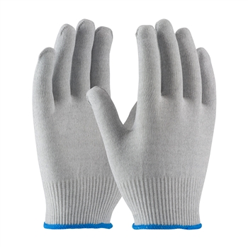 Protective Industrial Products White 8.9" CleanTeam Seamless Knit Carbon Fiber And Nylon Electrostatic Dissipative Low Lint Inspection Gloves With Blue Hem Cuff, Per Dz