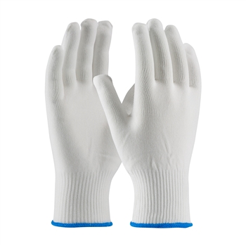 Protective Industrial Products White 8.4" CleanTeam 13 Gauge Light Weight Seamless Knit Nylon Full Fingered Low Lint Inspection Gloves With Blue Hem Cuff, Per Dz