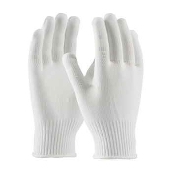 Protective Industrial Products White 8 1-2" CleanTeam 10 Gauge Medium Weight Seamless Knit Polyester Clean Environment Inspection Gloves With Yellow Hem Cuff, Per Dz