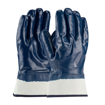 Protective Industrial Products ArmorTuff Standard Weight Cut And Chemical Resistant Blue Nitrile Dipped Palm And Fingertip Coated Work Gloves With Cotton And Jersey Liner And Safety Cuff, Per dz