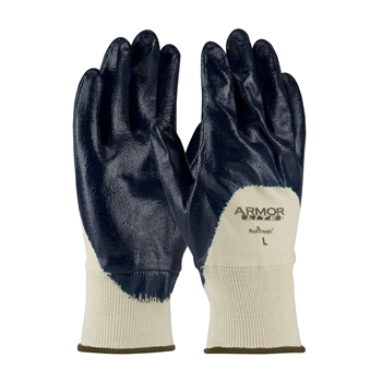 Protective Industrial Products ArmorLite XT Light Weight Abrasion And Chemical Resistant Blue Nitrile Dipped Palm Coated Work Gloves With Interlock Cotton Liner And Knit Wrist, Per Dz