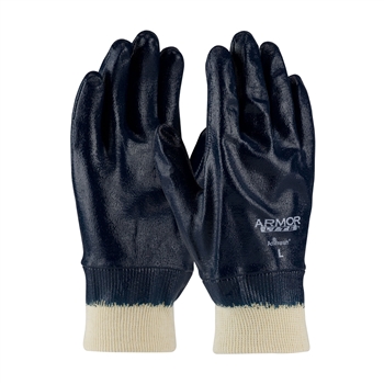 Protective Industrial Products ArmorLite XT Light Weight Abrasion And Chemical Resistant Blue Nitrile Dipped Palm And Fingertip Coated Work Gloves With Cotton Liner And Knit Wrist