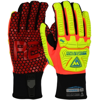 West Chester Mechanics R2 Rig Ace Synthetic Leather Double Palm Glove, Reinforced Red Silicone Palm and Fingers, Neoprene Cuff, 6 Each/PK, Per PK