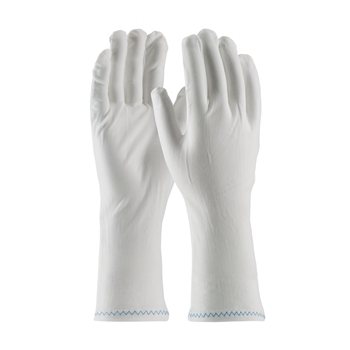 Protective Industrial Products White 12" CleanTeam Heavy Weight Stretch And Cut and Sewn Nylon Critical Environment Reversible Inspection Gloves With Zig Zag Stitched Rolled Hem Cuff, Per Dz