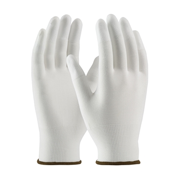 Protective Industrial Products White 8.9" CleanTeam 13 Gauge Light Weight Seamless Knit Nylon Low Lint Inspection Gloves With Urethane Coated Finger Tips