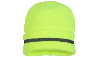 Hi-Vis Lime Non-Rated Knit Cap With Refective Stripping