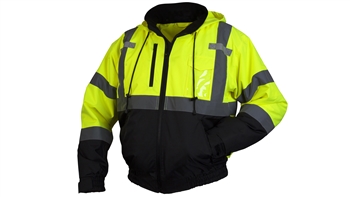 Pyramex Class 3 HI-VIS Work Wear Bomber Jacket, Waterproof Polyester Shell with Zip Out Polar Fleece Liner, Elastic Band at the Waist and Wrist, Zipper Front Closure, Concealed Detachable Hood, Per Each