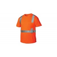 Pyramex Hi-Vis RTS21 Series T-Shirt, Class 2 Hi-Vis Orange, Lightweight Polyester Moisture Wicking, 2" Silver Reflective Striping, Outside Left Chest Pocket, Per Ea