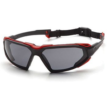 Pyramex SBR5020DT Highlander Frame, Black-Red, Lens, Gray Anti-Fog Safety Glasses - Dozen