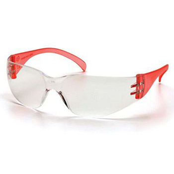 Pyramex SR4110S Intruder & Frame, Red Temples, Lens, Clear-Hardcoated Safety Glasses - Dozen