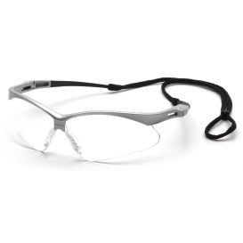 Pyramex SS6310SP PMXTREME Frame, Silver Frame, Clear Lens, Built In Rubber Nosepiece with Black Cord Safety Glasses - Dozen