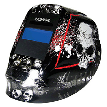 Radnor 64005202 DV Series Black White And Red Welding Helmet With 5 1/4" X 4 1/2" DV35 Variable Shade 9-13 Auto-Darkening