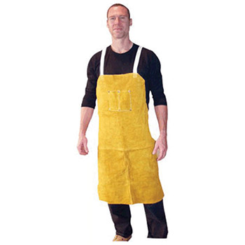 Radnor 4236 24" X 36" Bourbon Brown Side Split Leather Bib Apron With Two Chest Pockets Cotton Crossed Back Straps