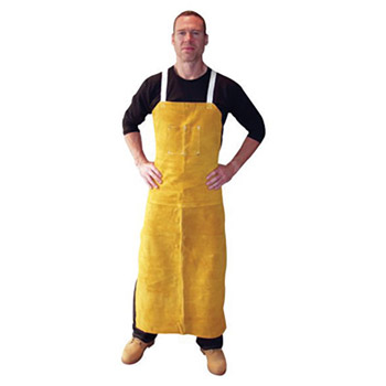 Radnor RAD64055143 24" X 48" Bourbon Brown Side Split Leather Bib Apron With Two Chest Pockets, Cotton Crossed Back Straps And Side Release Buckles