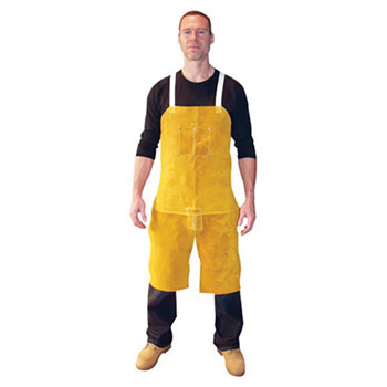 Radnor RAD64055144 24" X 36" Bourbon Brown Side Split Leather Split Leg Bib Apron With Two Chest Pockets, Cotton Crossed Back Straps And Side Release Buckles