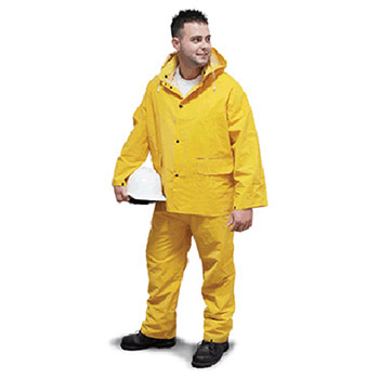 Radnor 64055912 Large Yellow .35 mm PVC And Polyester Rain Suit With Bib Style Pants Jacket With Storm Flap Front Detachable