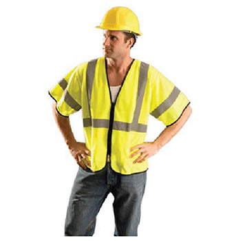 Radnor 64055982 Small - Medium Hi-Viz Yellow Polyester And Mesh Class 3 Value Vest With Zipper Front Closure 2" Silver