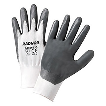 Radnor X-Small Gray Nitrile Palm And Finger Coated Work Gloves With Seamless 13 Gauge White Nylon Knit Liner And Knit Wrists