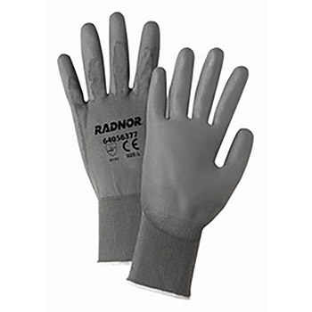 Radnor 13 Gauge Economy Black Polyurethane Palm Coated Work Gloves With Gray Nylon Knit Liner, 144 Pairs