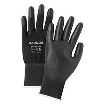 Radnor RAD64056370 2X 13 Gauge Economy Black Polyurethane Palm Coated Work Gloves With Black Nylon Knit Liner, Per Dozen