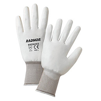 Radnor X-Small White Premium Polyurethane Palm Coated Work Gloves With 15 Gauge Nylon Liner