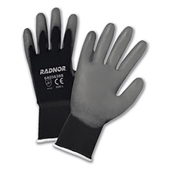 Radnor 2X 15 Gauge Gray Premium Polyurethane Palm Coated Work Gloves With Black Nylon Liner