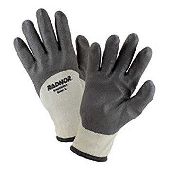 Radnor Large Black And Gray 7 Gauge Brushed Acrylic Terry Nylon Lned Cold Weather Gloves With Double Coated Air Infused PVC