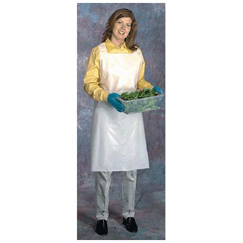 Radnor 64056547 28" X 42" White 1 mil Light Weight Embossed Polyethylene Disposable Bib Apron With Top Loop And Side