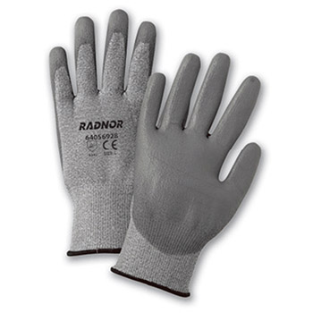 Radnor 64056928 Large Gray Polyurethane Palm Coated HPPE Gloves With 13 Gauge Seamless Liner