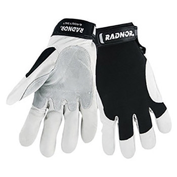 Radnor Full Finger Grain Goatskin Mechanics Gloves With Hook And Loop Cuff, Leather Palm And Thumb Reinforcement, Spandex Back And Reinforced Fingertips