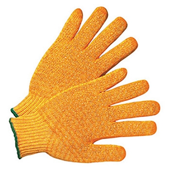 Radnor RAD640570 Orange Medium Weight Acrylic-Polyester Ambidextrous String Gloves With Double Sided PVC Crisscross Honeycomb Pattern Coating, Per Dz