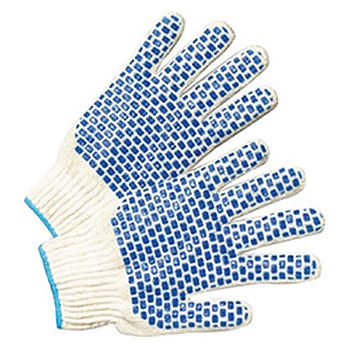 Radnor Large Natural Heavy Weight Polyester-Cotton Ambidextrous String Gloves With Knit Wrist And Double Side PVC Block Coating