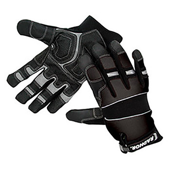 Radnor Medium Black Premium Full Finger Sueded Leather And Spandex Mechanics Gloves With Hook and Loop Cuff, Spandex Back, Neoprene Knuckle And Wrist Pad, Suede Palm, Kevlar Patch In Thumb Crotch And PVC Grip Patches On Palm And Fingers