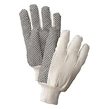 Radnor RAD64057124 Ladies White 8 Ounce Cotton/Polyester Blend Cotton Canvas Gloves With Knitwrist And PVC Dotted Palm, Thumb And Index Finger
