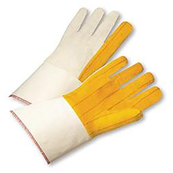 Radnor RAD64057228 Men's White And Gold 16 Ounce 100% Cotton Chore Gloves With Gauntlet Cuff, Straight Thumb, Canvas Back And Rayon Lining, Per Dz