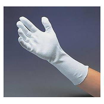 Radnor Men's White 12" Medium Weight 100% Cotton Reversible Two Piece Pattern Inspection Gloves With Extended Unhemmed Cuff