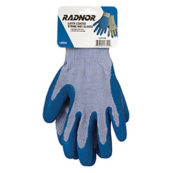 Radnor Medium Gray Seamless String Knit Gloves With Textured Blue Latex Coating On Palm And Fingers (Carded) (144 Pair Per Case)