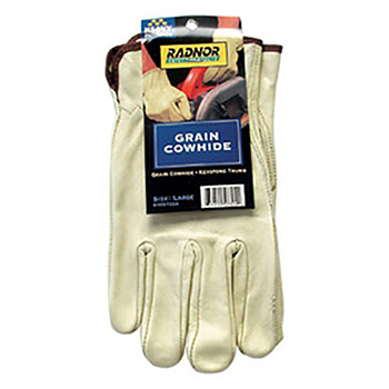 Radnor Medium Premium Grain Cowhide Unlined Drivers Gloves With Keystone Thumb, Slip-On Cuff, Color-Coded Hem And Shirred Elastic Back (Carded)