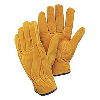Radnor Medium Premium Split Cowhide Unlined Drivers Gloves With Keystone Thumb, Slip-On Cuff, Color-Coded Hem And Shirred Elastic Back (Carded)