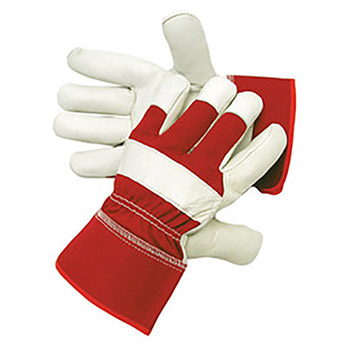 Radnor RAD64057336 Large Premium Grain Goatskin Leather Palm Gloves With Rubberized Safety Cuff And Red Fabric Back