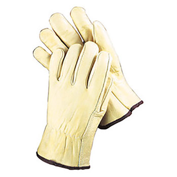 Radnor Small Grain Cowhide Unlined Drivers Gloves With Straight Thumb, Slip-On Cuff, Color-Coded Hem And Shirred Elastic Back